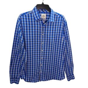 Ben Sherman Button Up Shirt Mens Large Blue L Long Sleeve Check down Stretch